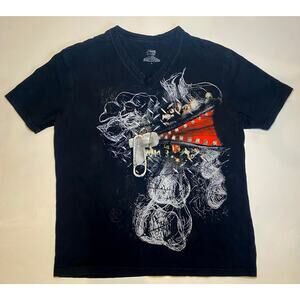 Daniel Cremieux V-Neck Retro Zipper Graphic T-Shirt Size Large